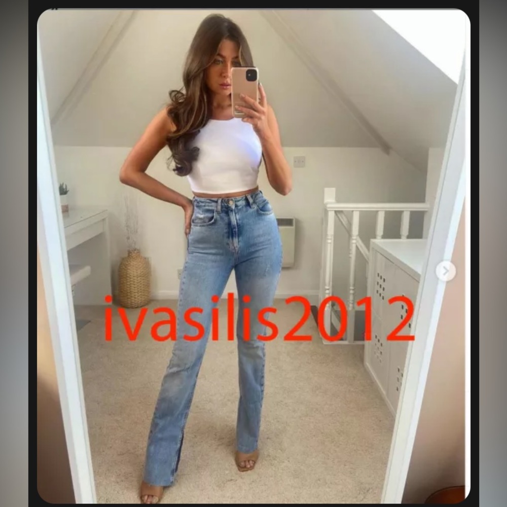 Zara NEW high rise slim flare jeans split hems